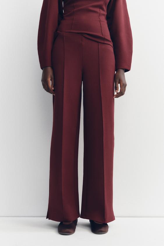 INTERLOCK KNIT TROUSERS WITH VENTS - Burgundy by Zara - Image 1