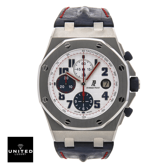 Ap Royal Oak 26208ST.OO_.D305CR.01 White Dial Blue Rubber Bracelet Replica front view