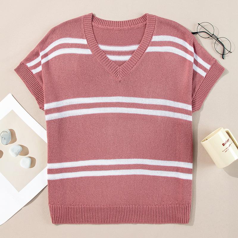SHEWIN Womens Sweaters Causal V Neck T Shirts Loose Short Sleeve Shirt Spring Tops for Women 6