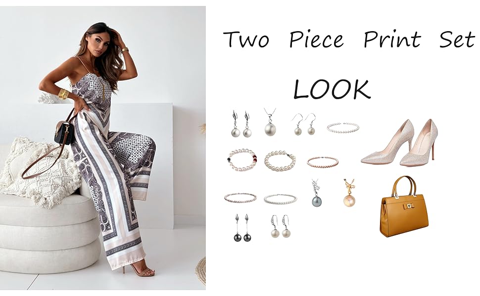 Womens 2 piece outfits print set is easy to pair with high heels, mini bag, jewerly.