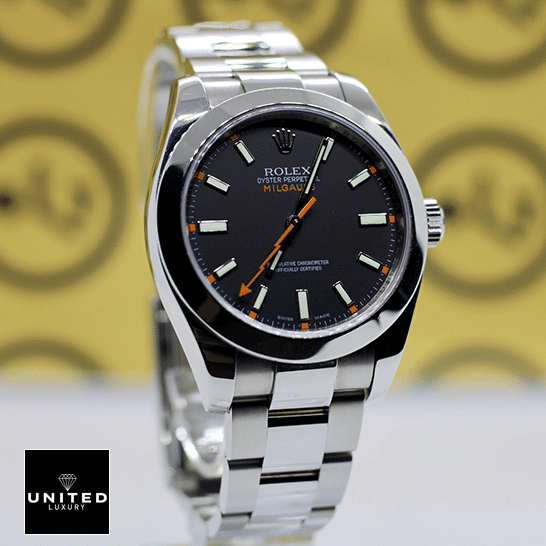 Rolex Milgauss 116400 Stainless Steel Case & Bracelet Black Dial Replica Left Side