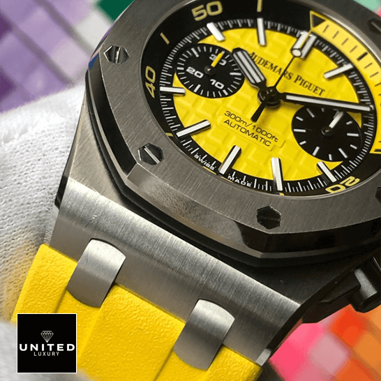 Audemars Piguet Royal Oak Yellow Dial Steel Bezel Replica on the hand