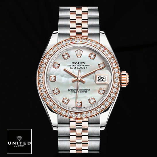 Rolex Datejust 279381RBR Rose Gold & Silver Jubilee Replica and Black Background