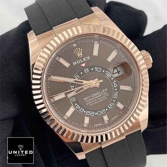 Rolex Sky-Dweller Chocolate Dial 326235 Fluted Bezel Replica
