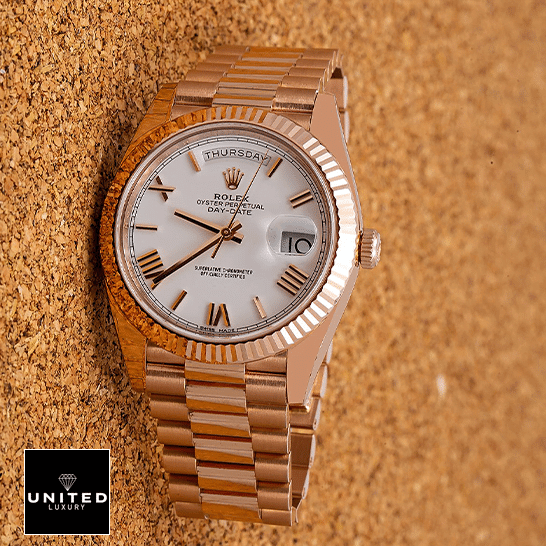 Rolex Day-Date 228235 Roman White Dial Replica horizontal view