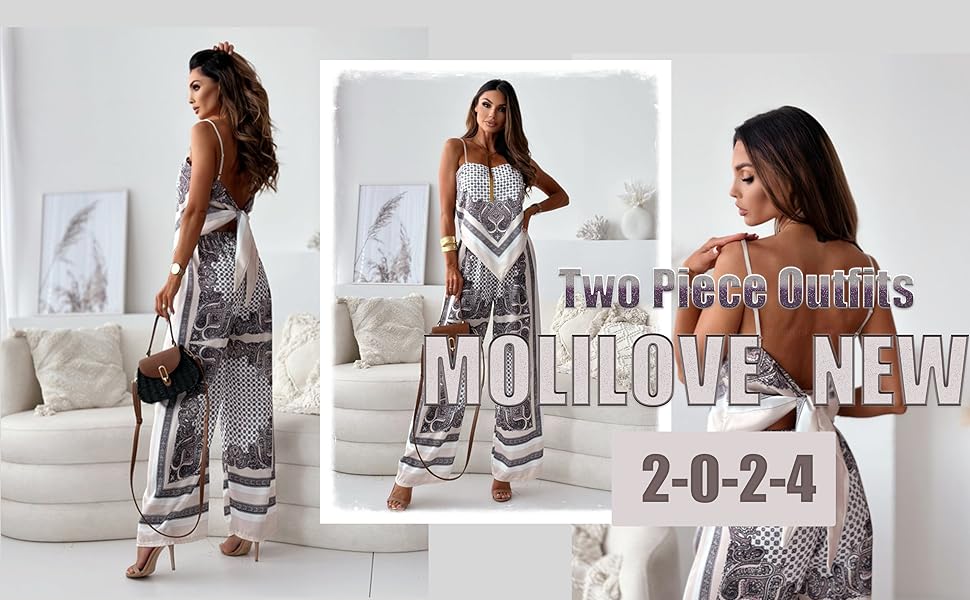 Womens summer 2 piece print pants set casual set