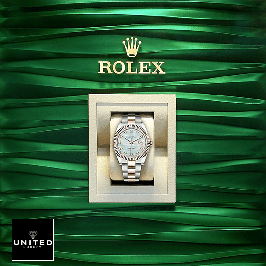 Rolex Datejust 41 126331-0013 Mother Of Pearl Replica in the Box and Green wave background