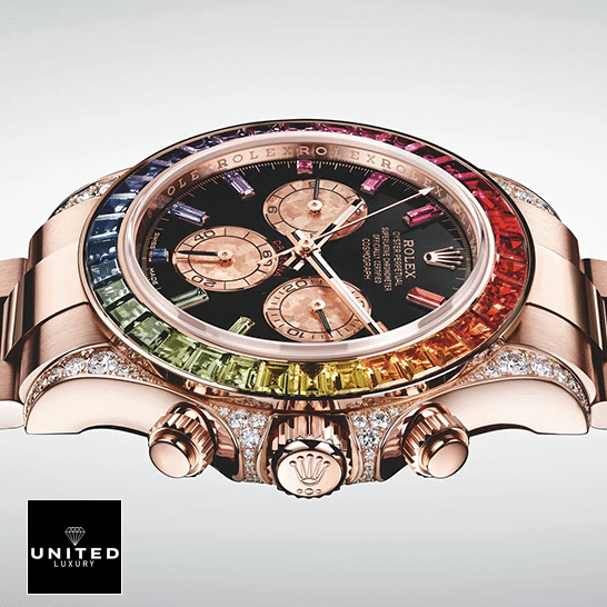 Rolex Daytona Cosmograph Rainbow Crystals Bezel Button & Crown Pusher 116519 Replica