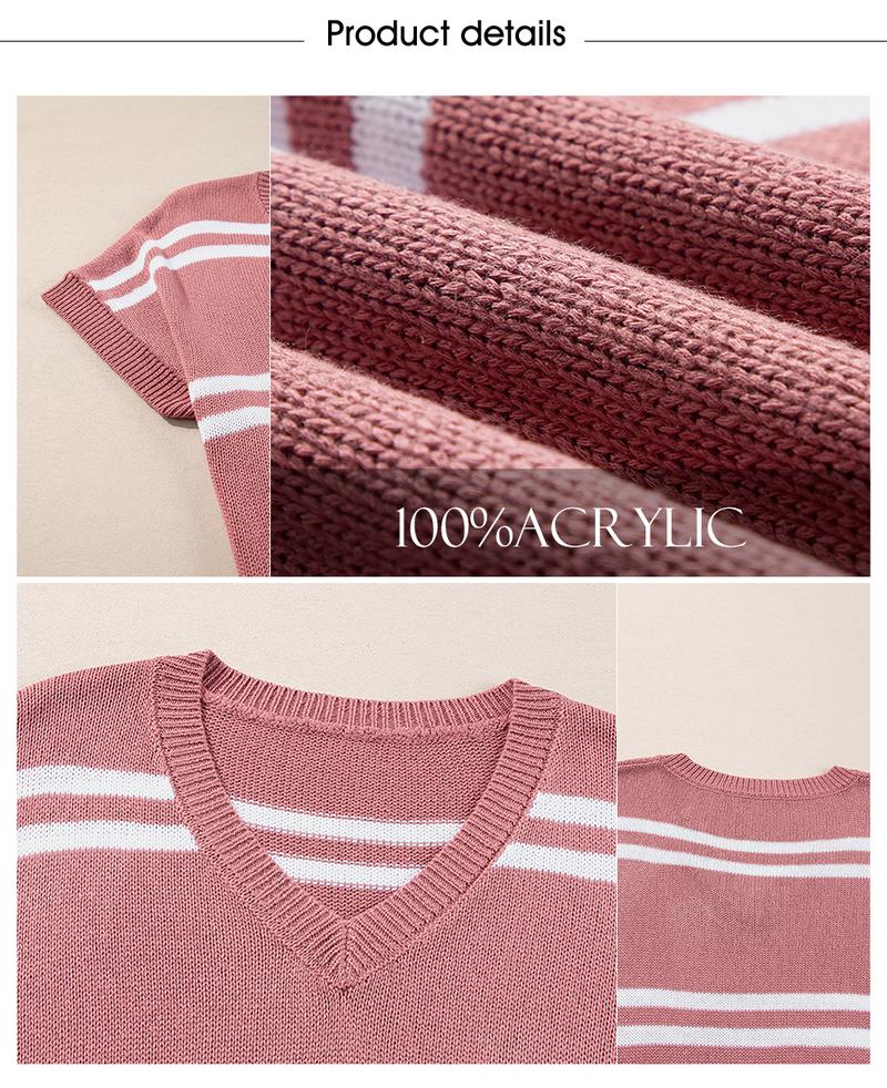 Product Introduction of SHEWIN Womens Sweaters Causal V Neck T Shirts Loose Short Sleeve Shirt Spring Tops for Women 5