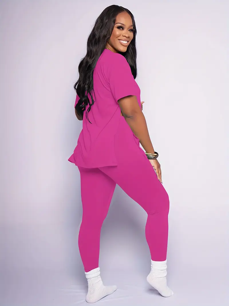 womens summer 2 piece outfit short sleeve side   t shirt tops high waist long pants set casual leggings sets womens 2pcs solid v neck split tee skinny pants set casual long sleeve t shirt high waist trousers 2 piece set for spring fall details 8